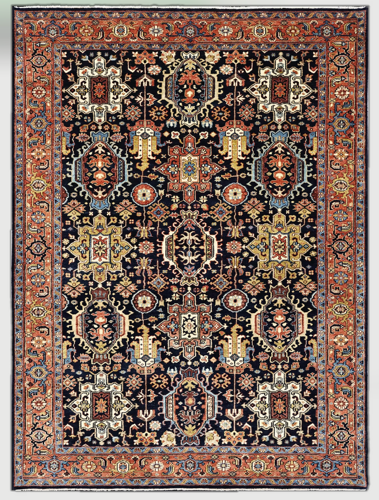 Persian Wool Carpet Deep Navy Kazak Design