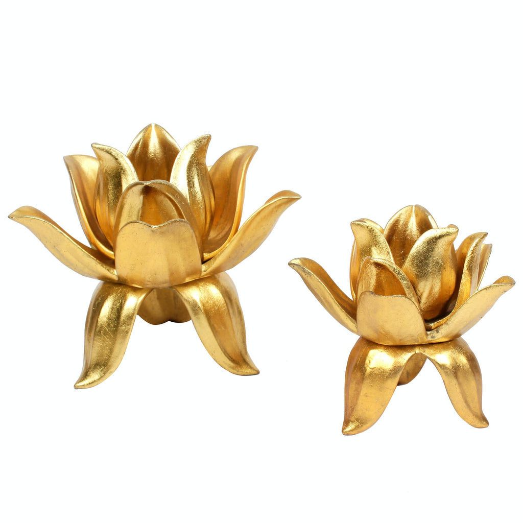 Gold Lotus With Stand (Set Of 2)