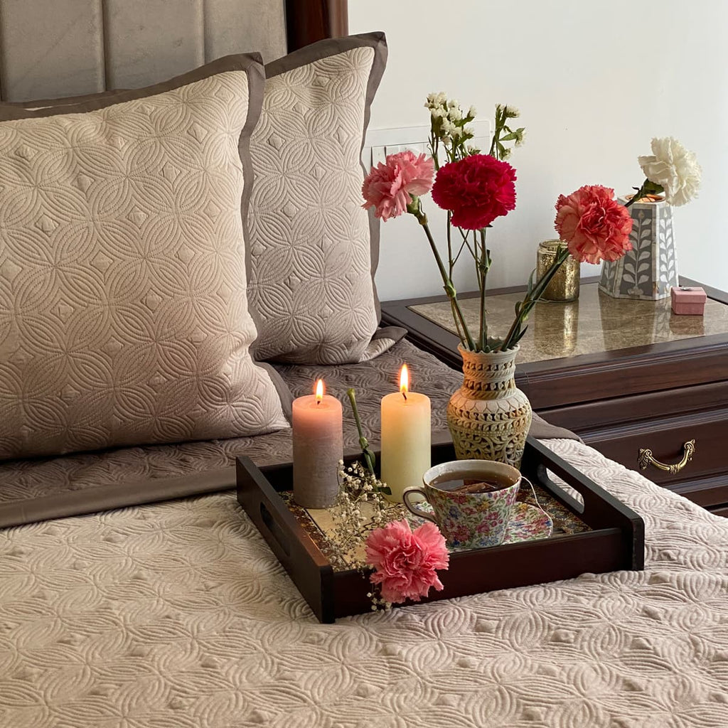 Buff & Khaki Blossom Bedspread