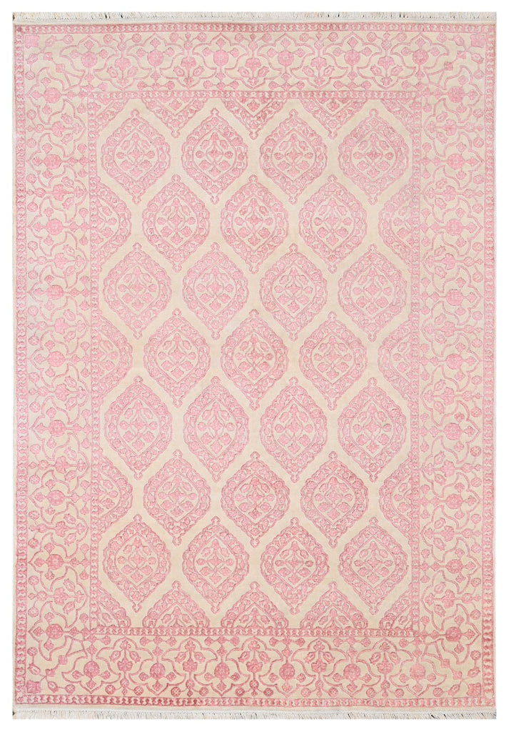 Beige & Pink Hand Knotted Rug