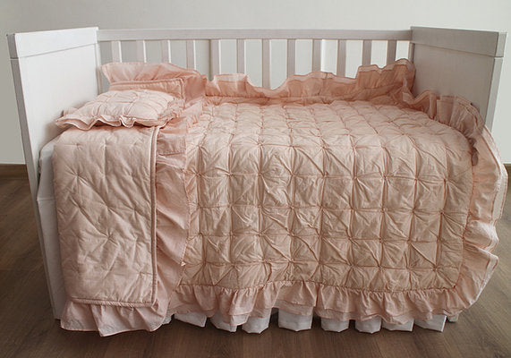 Pintuck Frill Cot Quilt - Peach
