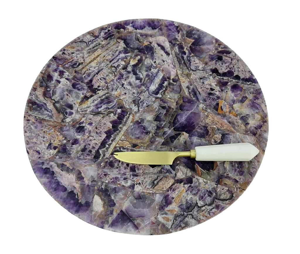 Amethyst Agate Serving Tray With hot Brass Handles