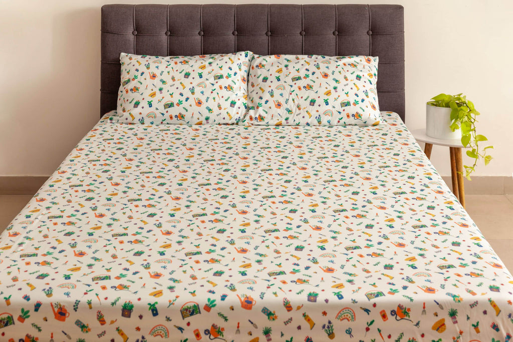 Ribbons And Flowers Sheet And Shams Set - Flat Sheet Double + Two Sham + Packing Bag