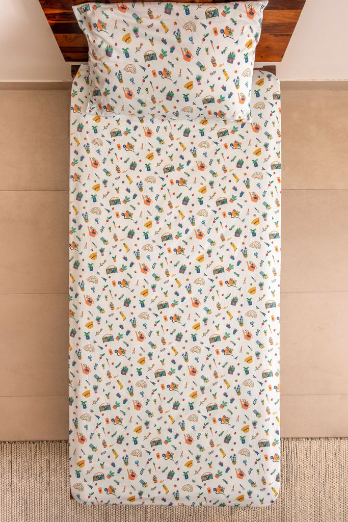 Ribbons And Flowers Sheet And Shams Set-Fitted Sheet