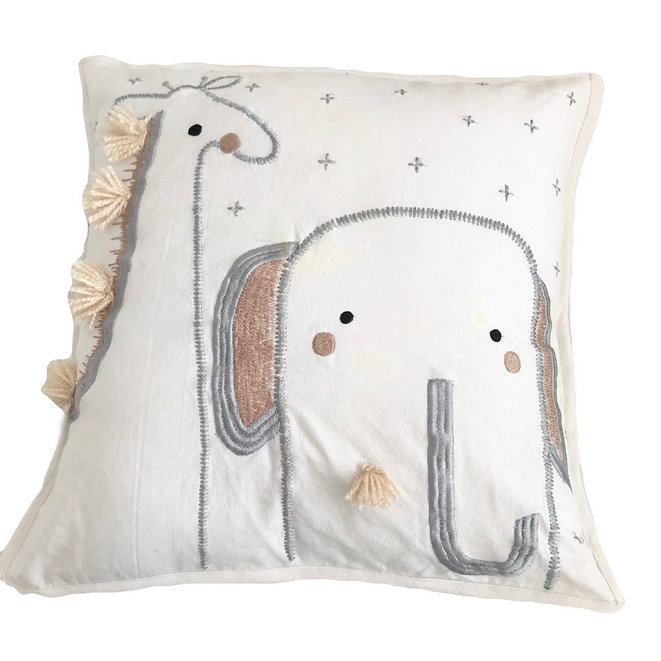Giraffe And Elephant Cushion Cover