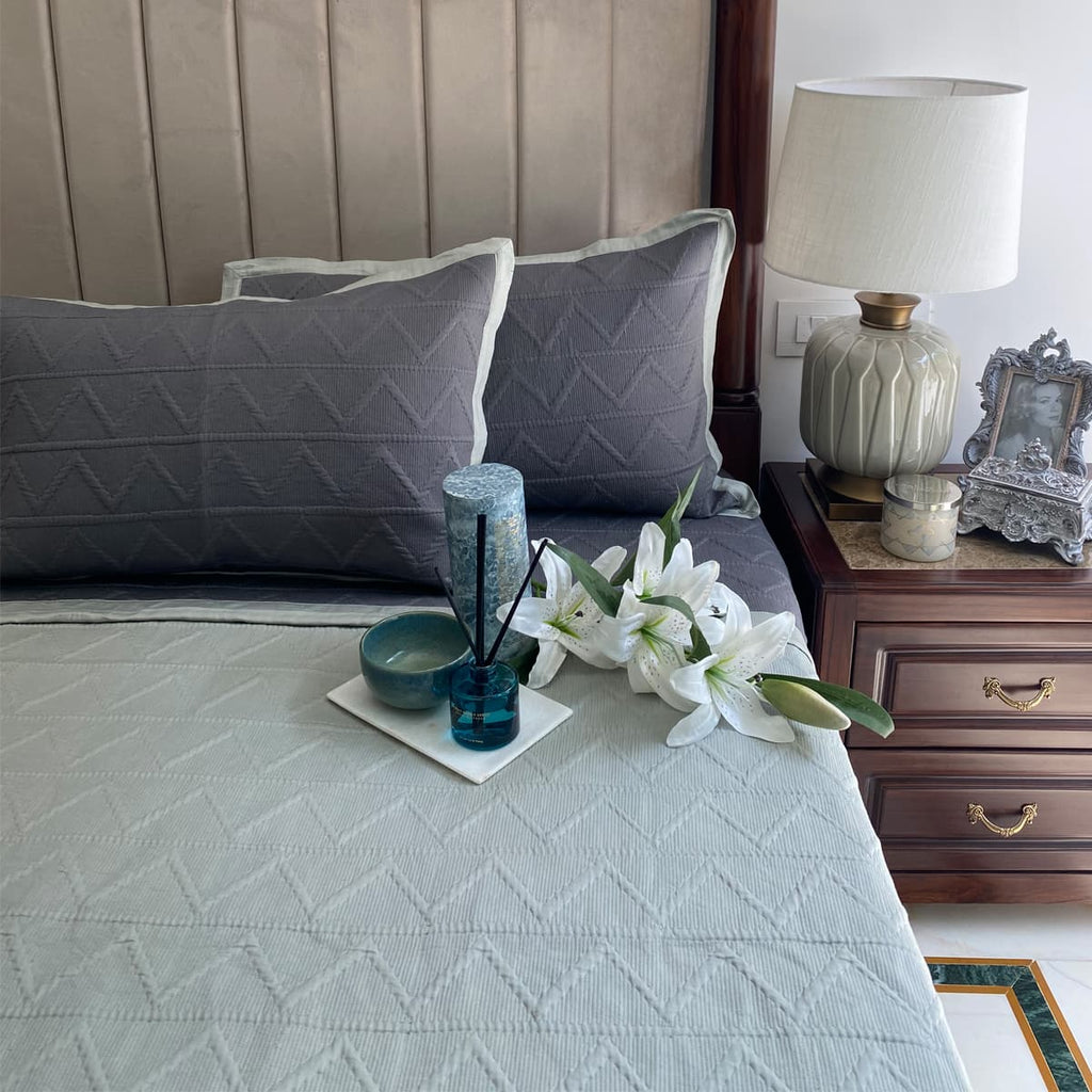 Sage Green & Dark Grey Trigon Bedspread