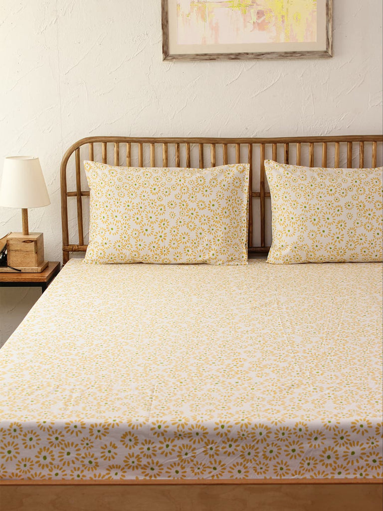 Suryamukhi 100% Cotton  Single Bedsheet - Yellow