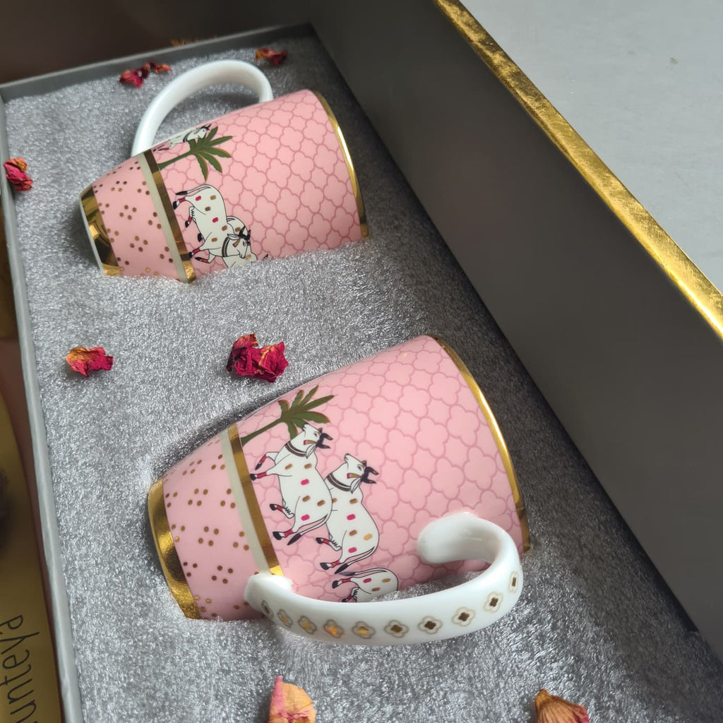 Gift Set – Pichwai Set Of 2 Pink Coffee Mugs