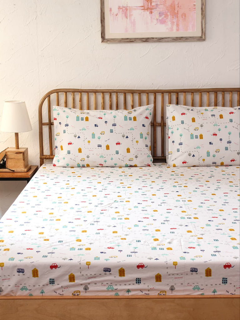 Nagar 100% Cotton  Single Bedsheet - Multicolour