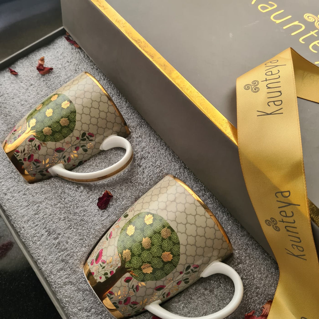 Gift Set – Pichwai Set Of 2 Green Coffe Mugs