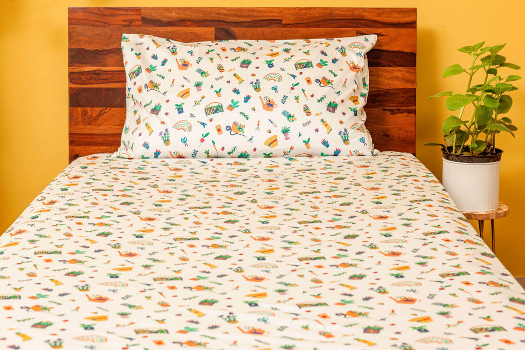 Ribbons And Flowers Sheet And Shams Set - Flat Sheet Single + One Sham + Packing Bag