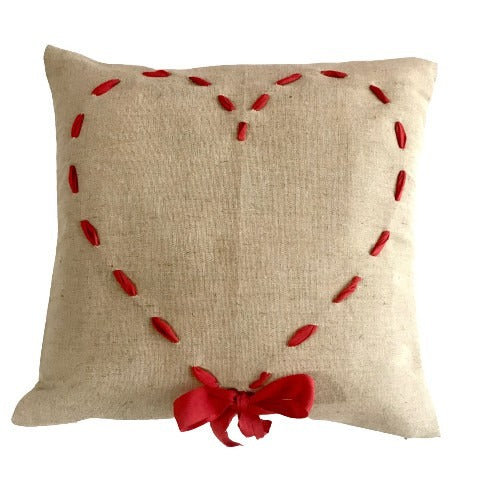 Ribbon Heart Cushion Cover - Beige