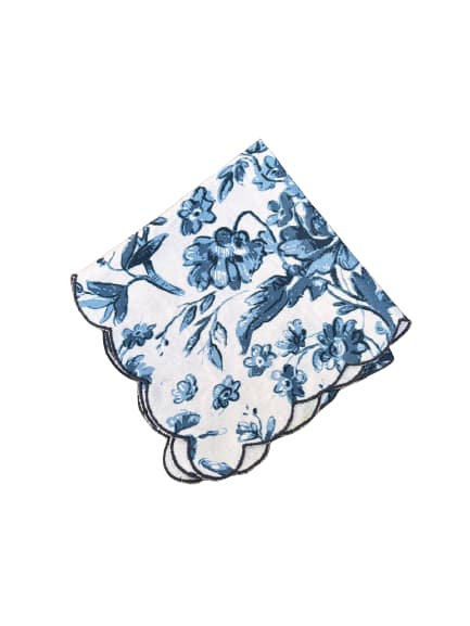 Blue Floral Scalloped Napkin (Set Of 4)
