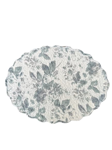 Fleur De Leaf Quilted Oval Placemats (Set Of 4) - Blue