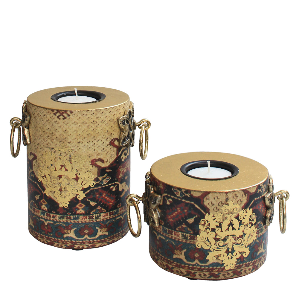 Beige Amrapali Collection Pillar Candle Holders (Set Of 2)