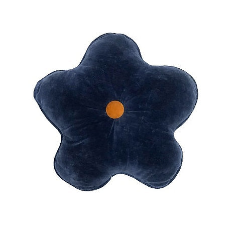 Flower Filled Velvet Pillow - Navy