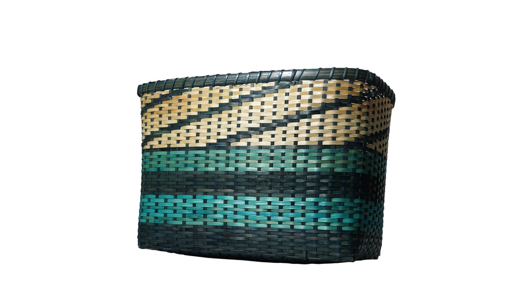 Cane Magazine Basket - Blue And Natural