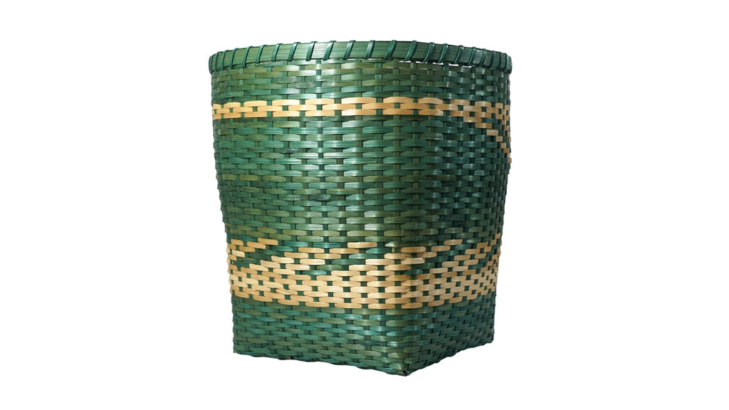 Cane Dustbin/Laundry Basket - Green And Natural