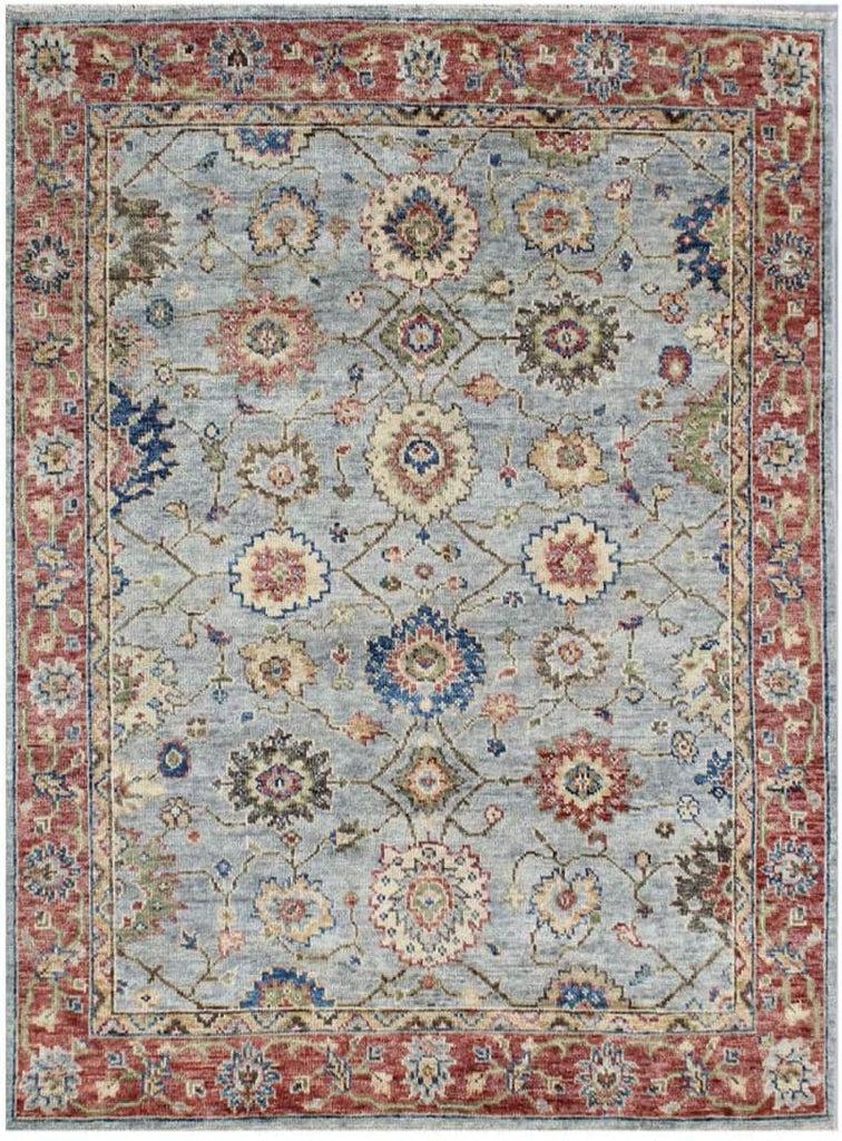 Classic Grey and Soft Red Wool Rug