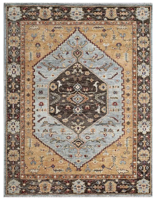 Classic Light Blue and Brown Wool Rug