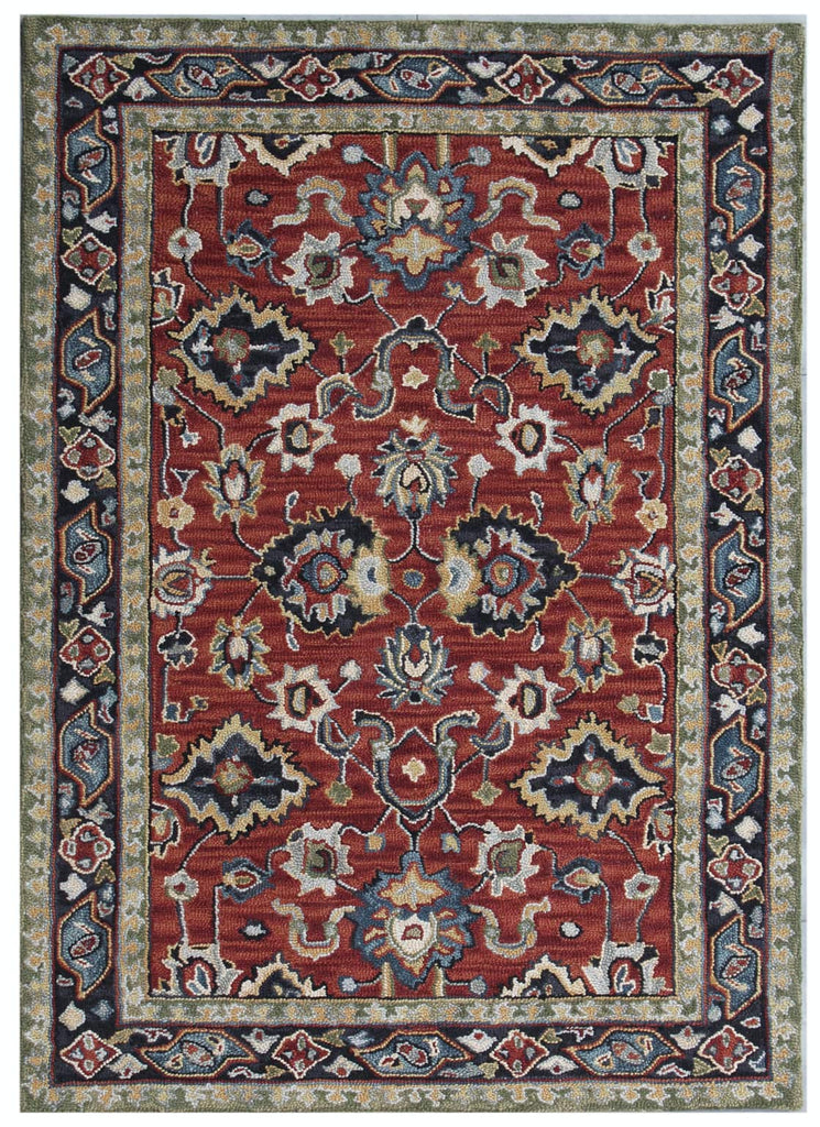 Ornate Red and Black Wool Rug
