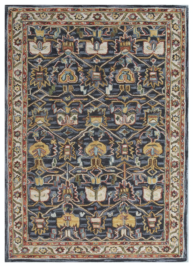 Ornate Charcoal Wool Rug