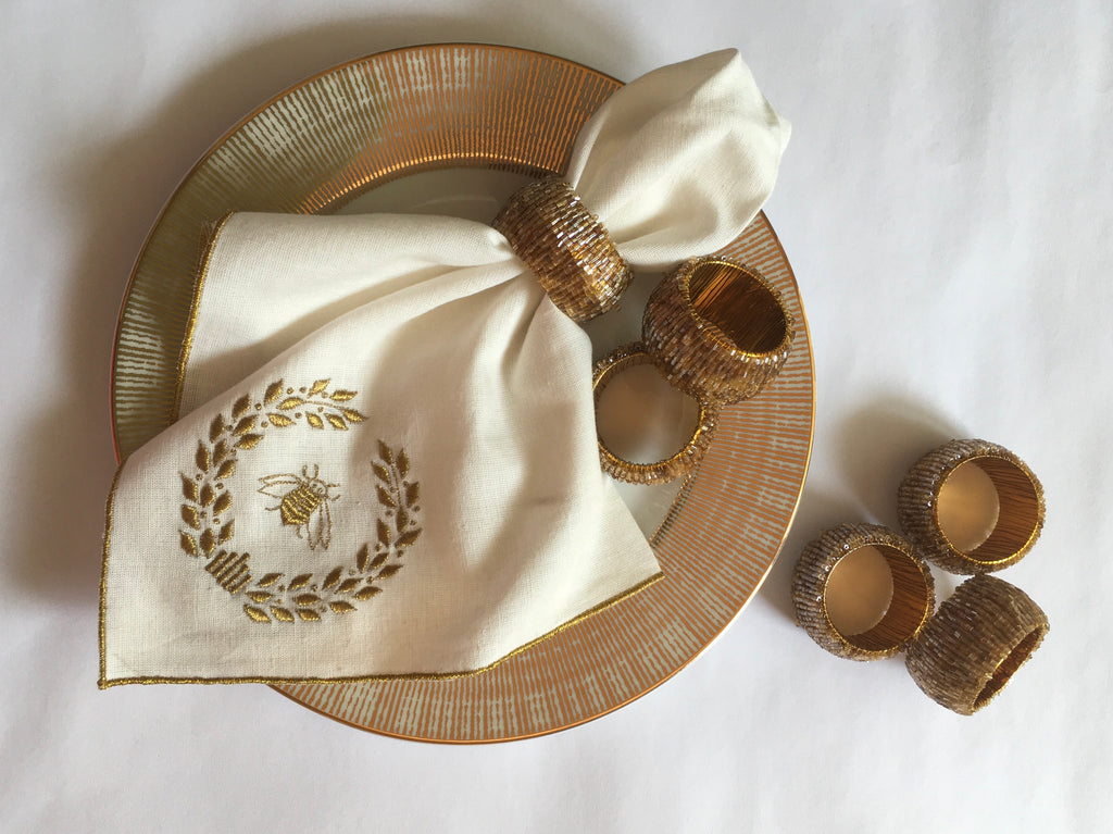 Beads Napkin Rings - Golden (Set Of 6)