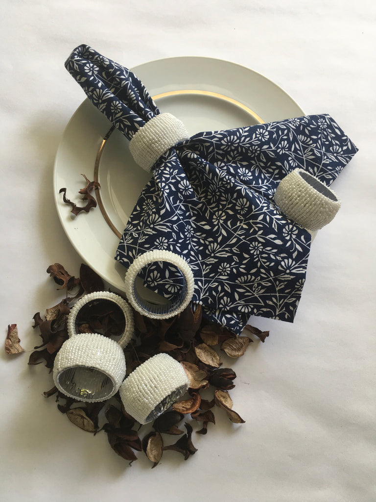 Beads Napkin Rings - White (Set Of 6)
