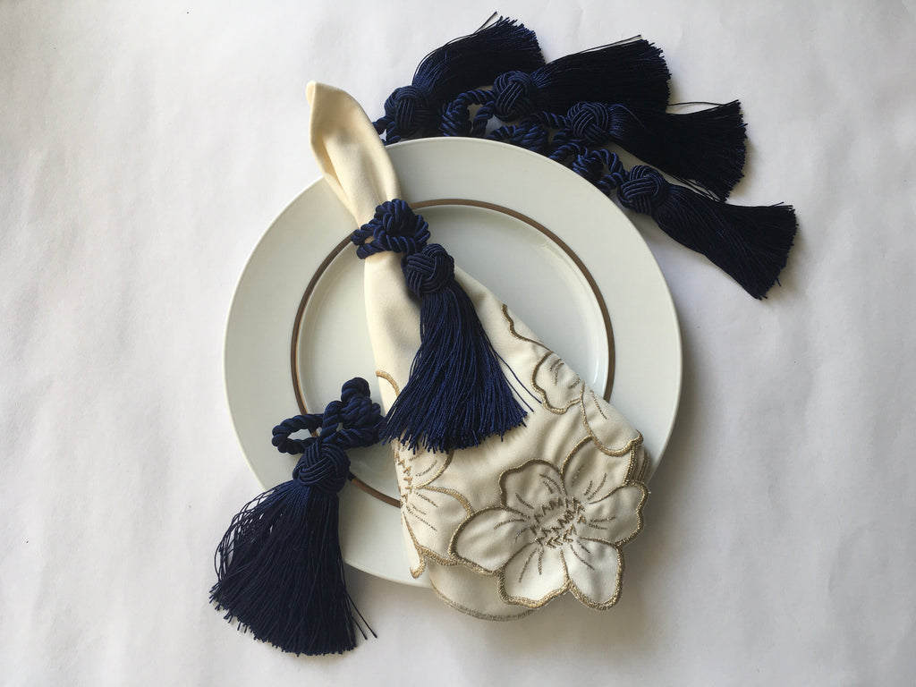 Tassle Napkin Rings - Navy Blue (Set Of 6)