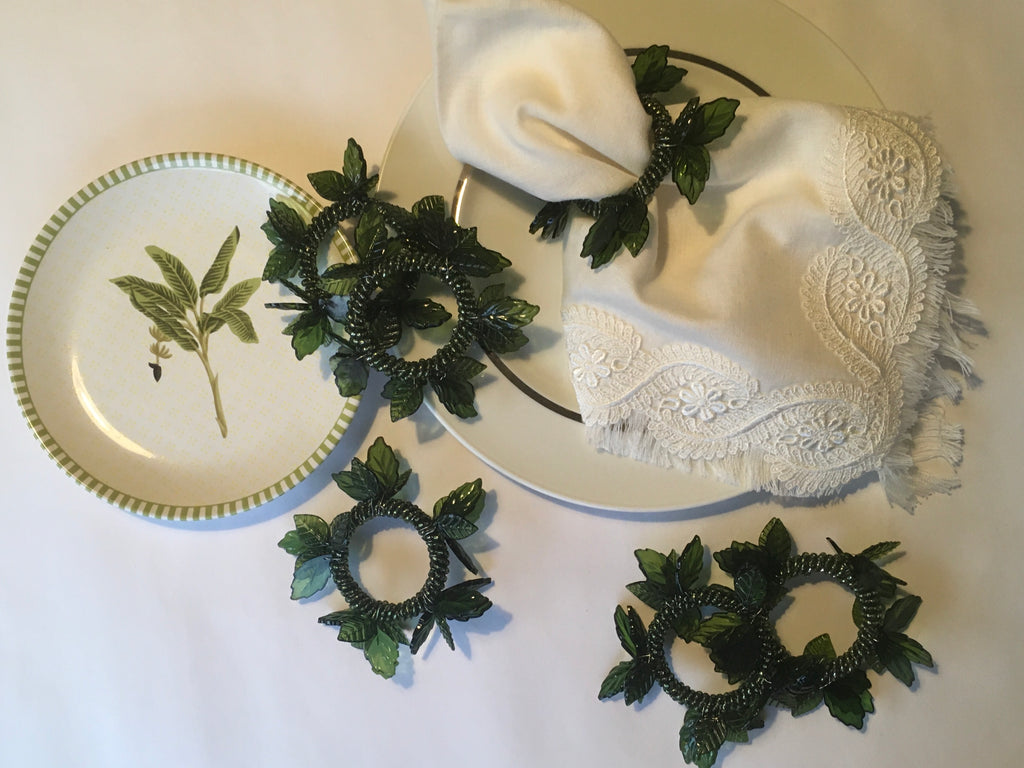 Leaves Napkin Rings - Bottle Green (Set Of 6)