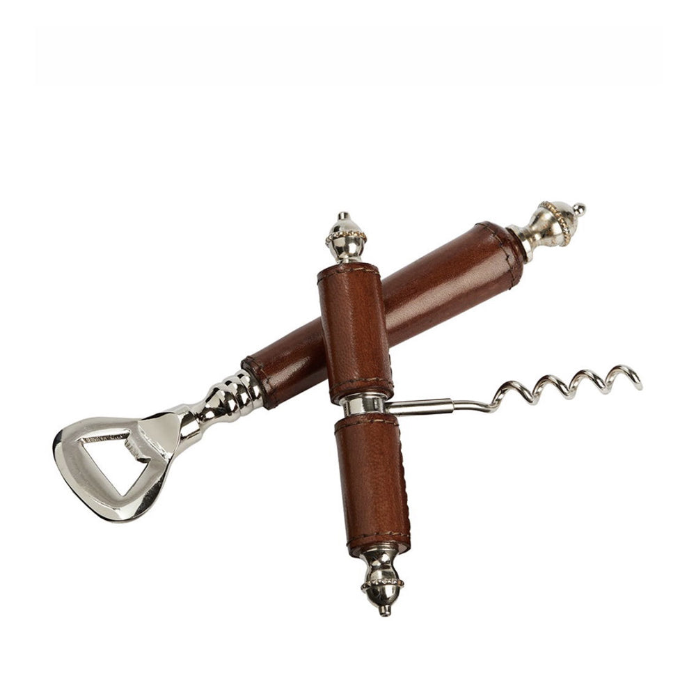 Leather Handle Cork Screw and Bottle Opener