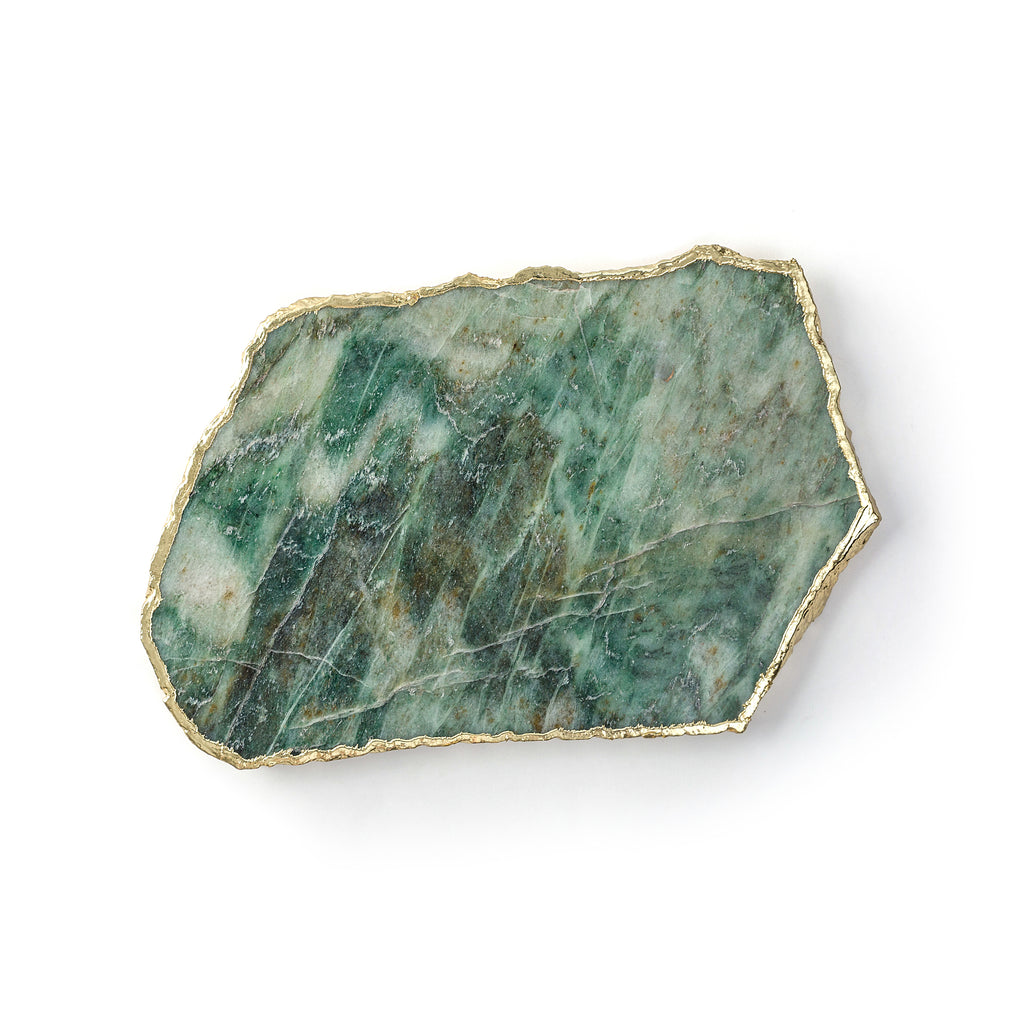 Cheese Board Green Aventurine With Gold Trim