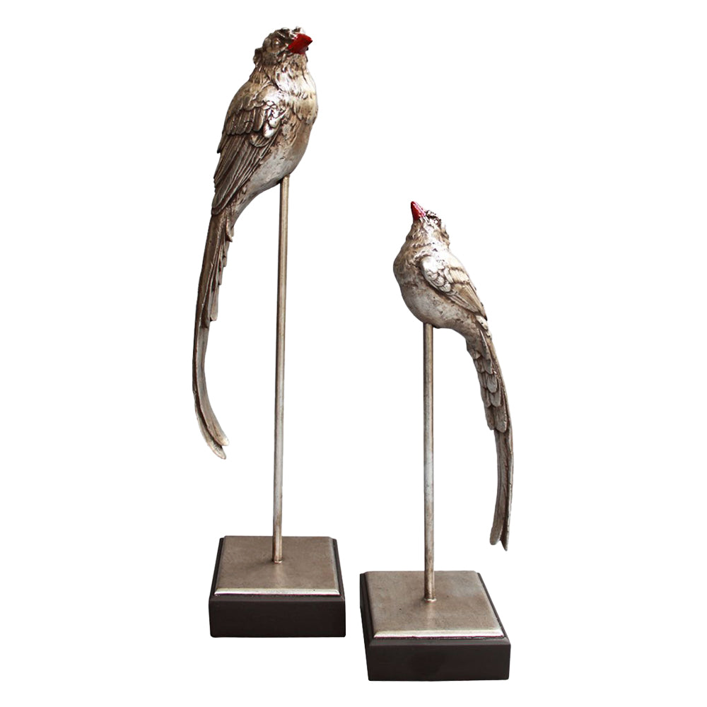 Silver Perched Birds (Set Of 2)