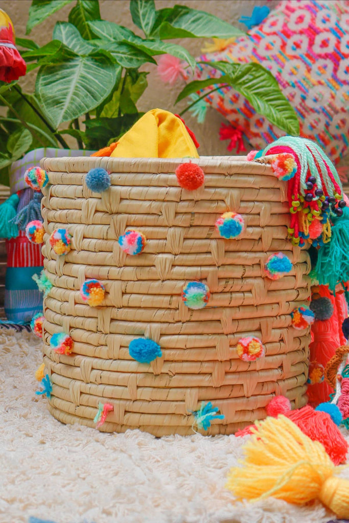 Multicolored Pom Pom Planters Cum Storage Basket
