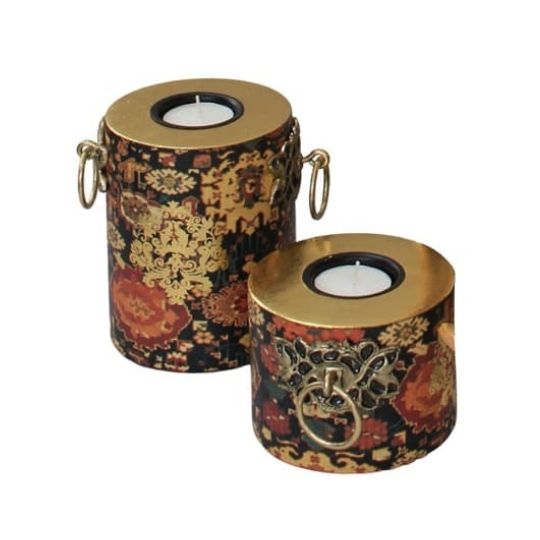 Orange Amrapali Pillar Candle Holders (Set Of 2)