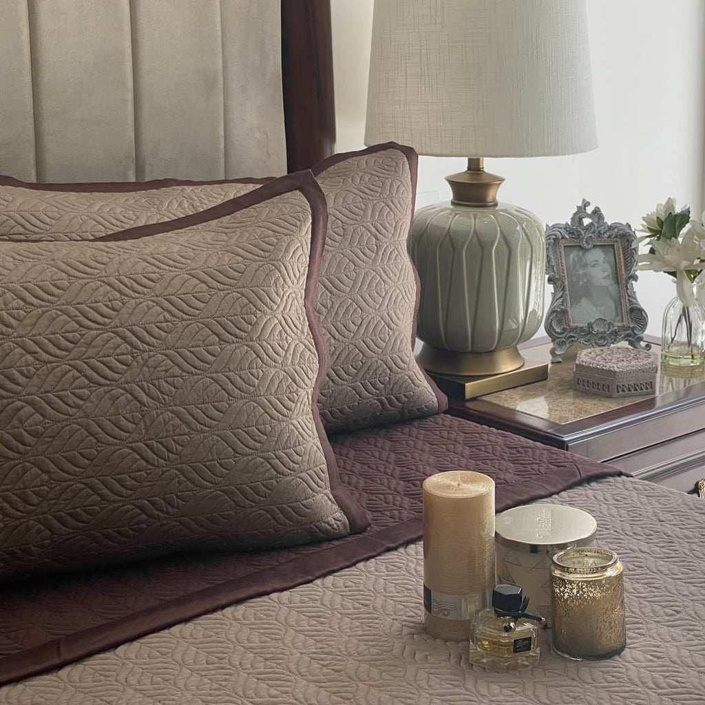 Coffee & Taupe Leafage Bedspread