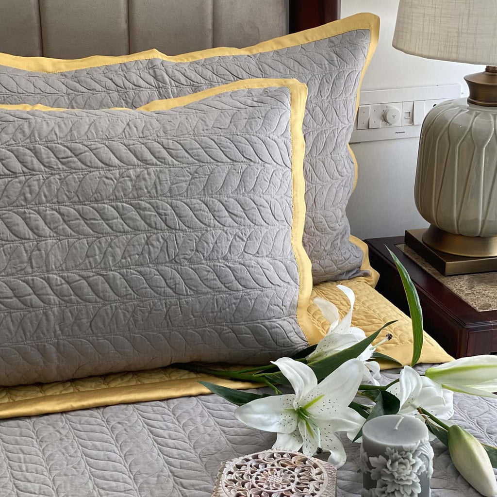 Butter Cup Yellow & Sandstone Grey Verdure Bedspread