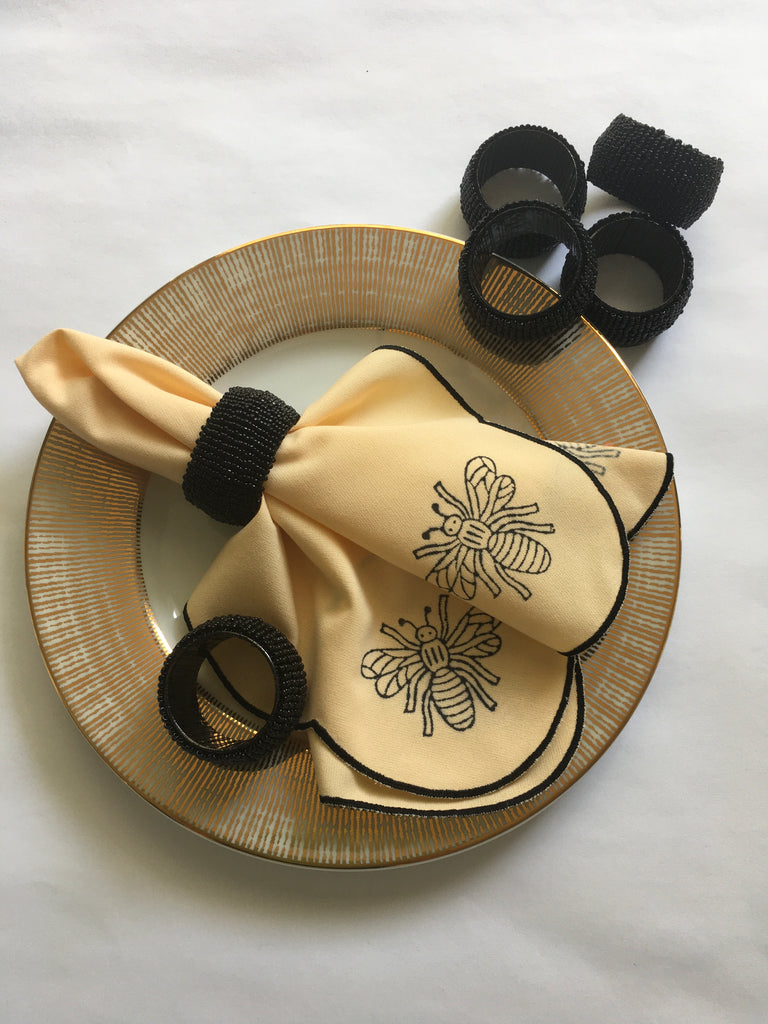 Beads Napkin Rings - Black (Set Of 6)